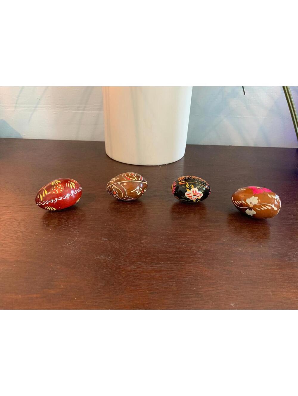 Set of Four Vintage Painted Wooden Eggs - Psanky